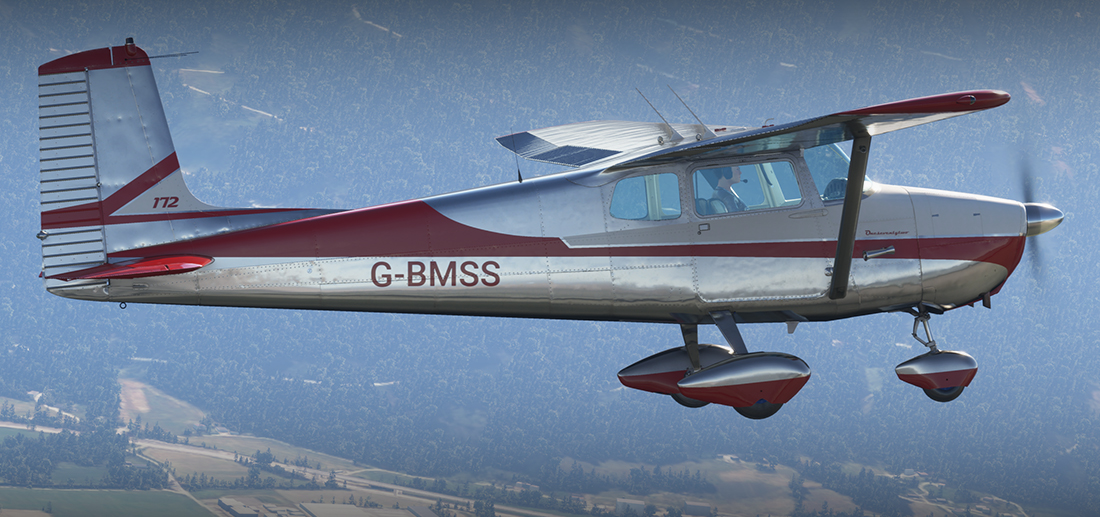 Cessna 172 da Carenado em voo panorâmico - Microsoft Flight Simulator