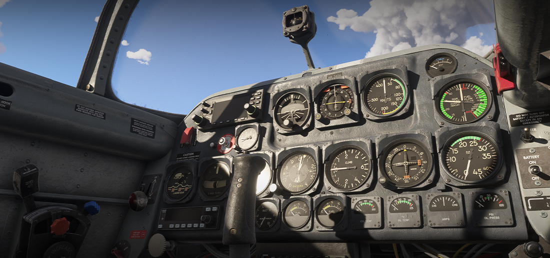 Cockpit do T-34B Mentor - Visão do assento traseiro